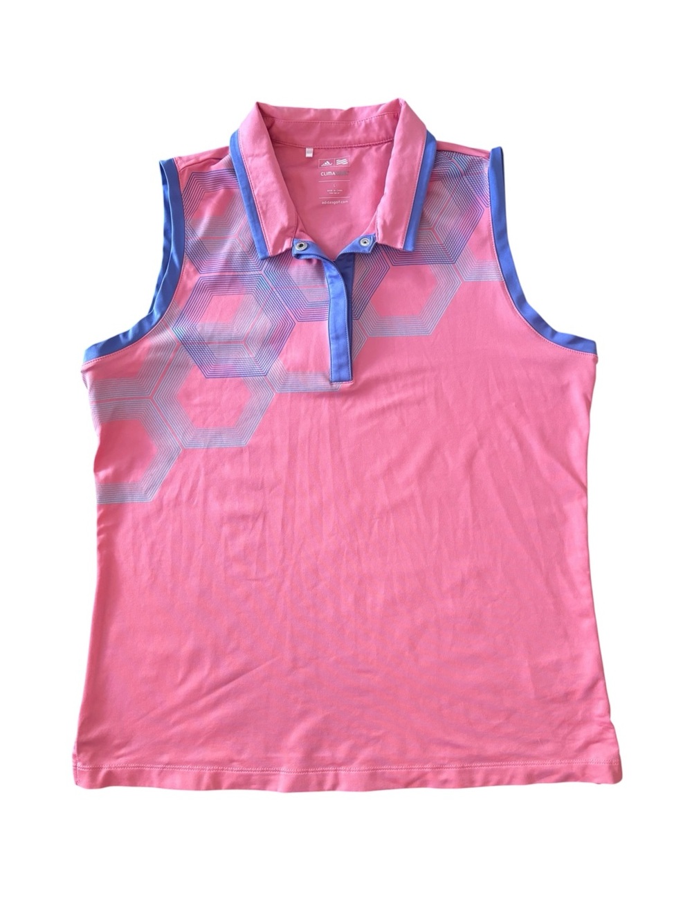 adidas ClimaCool Pink Sleeveless Polo with Blue Trim